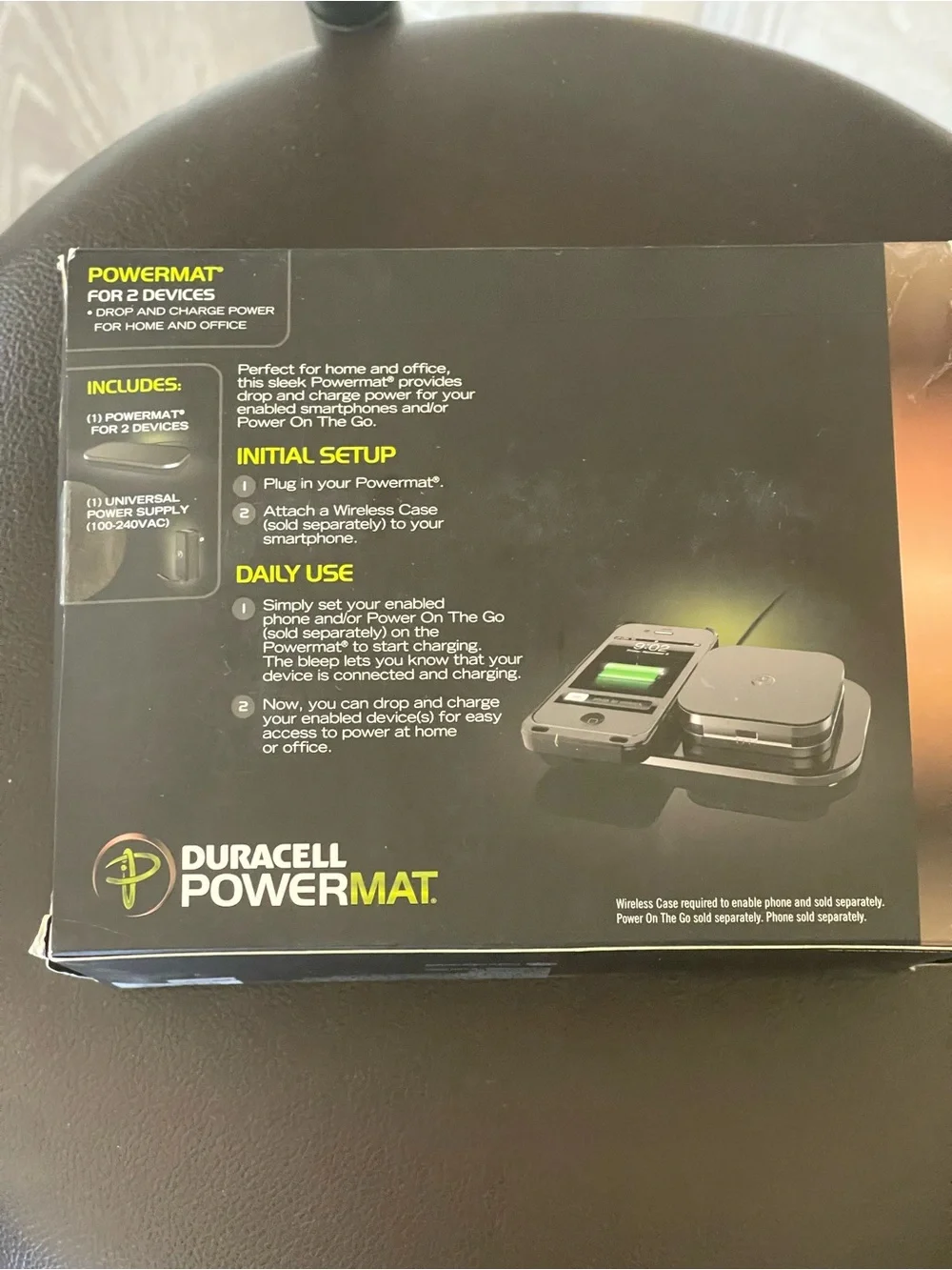Duracell dual PowerMat Wireless Charging Pad - Black new